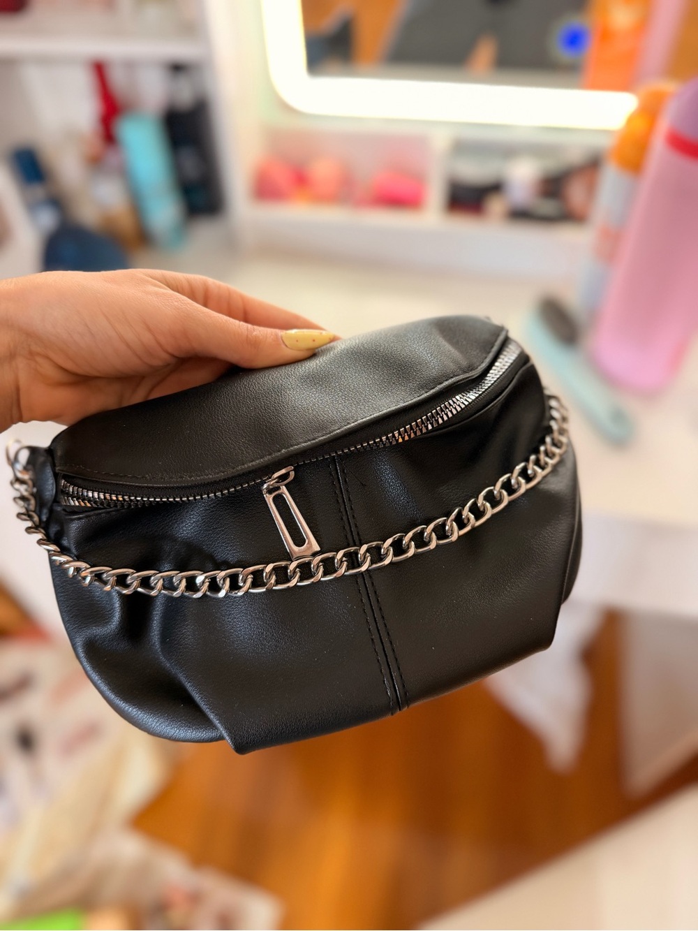 Black Chain-Accent Women's Crossbody Bag
